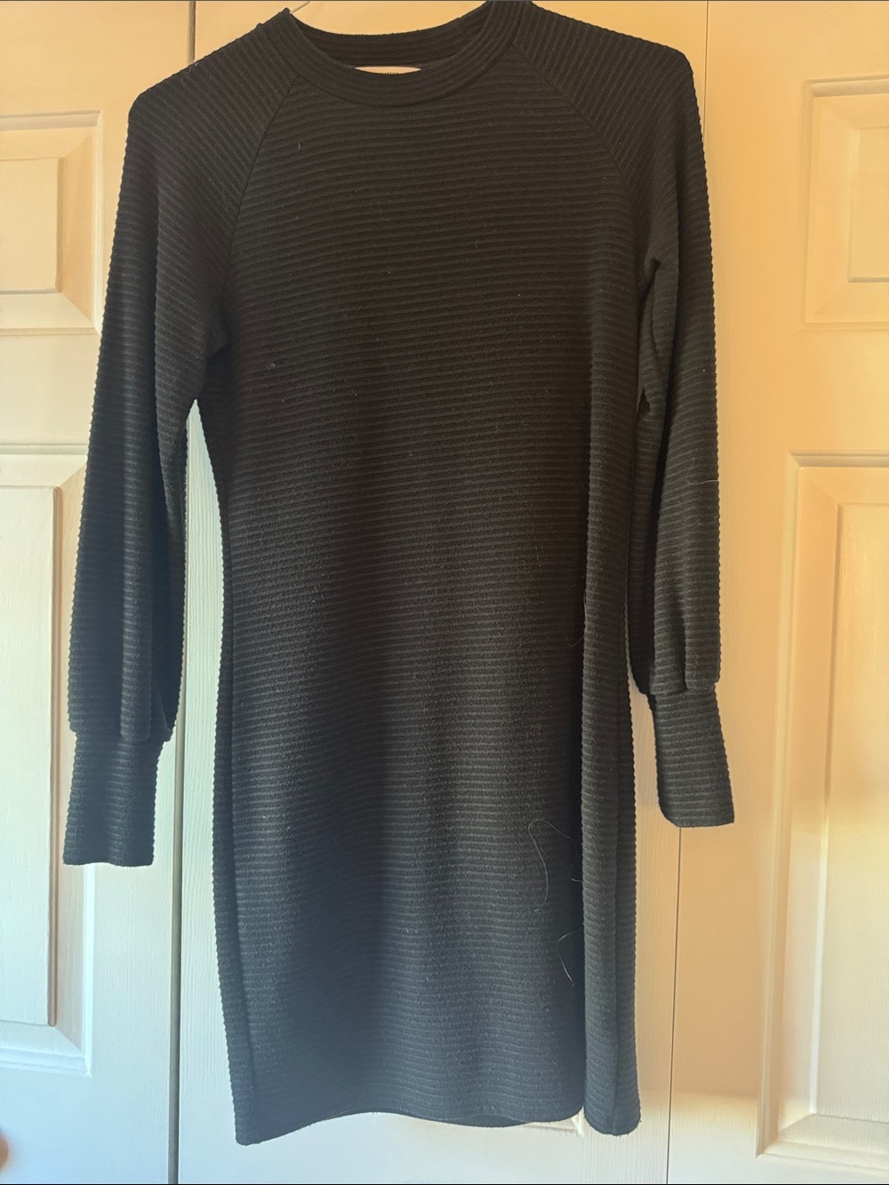 Steve Madden Black Ribbed Long-Sleeve Knit Dress